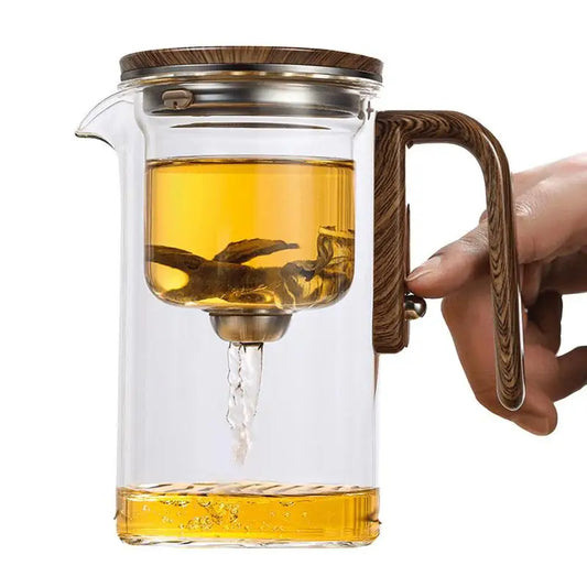 Water Separation Inner Container Teapot One Click Magnetic SwitchTea Separation Filtration Glass Tea Pot Wood Handle Tea