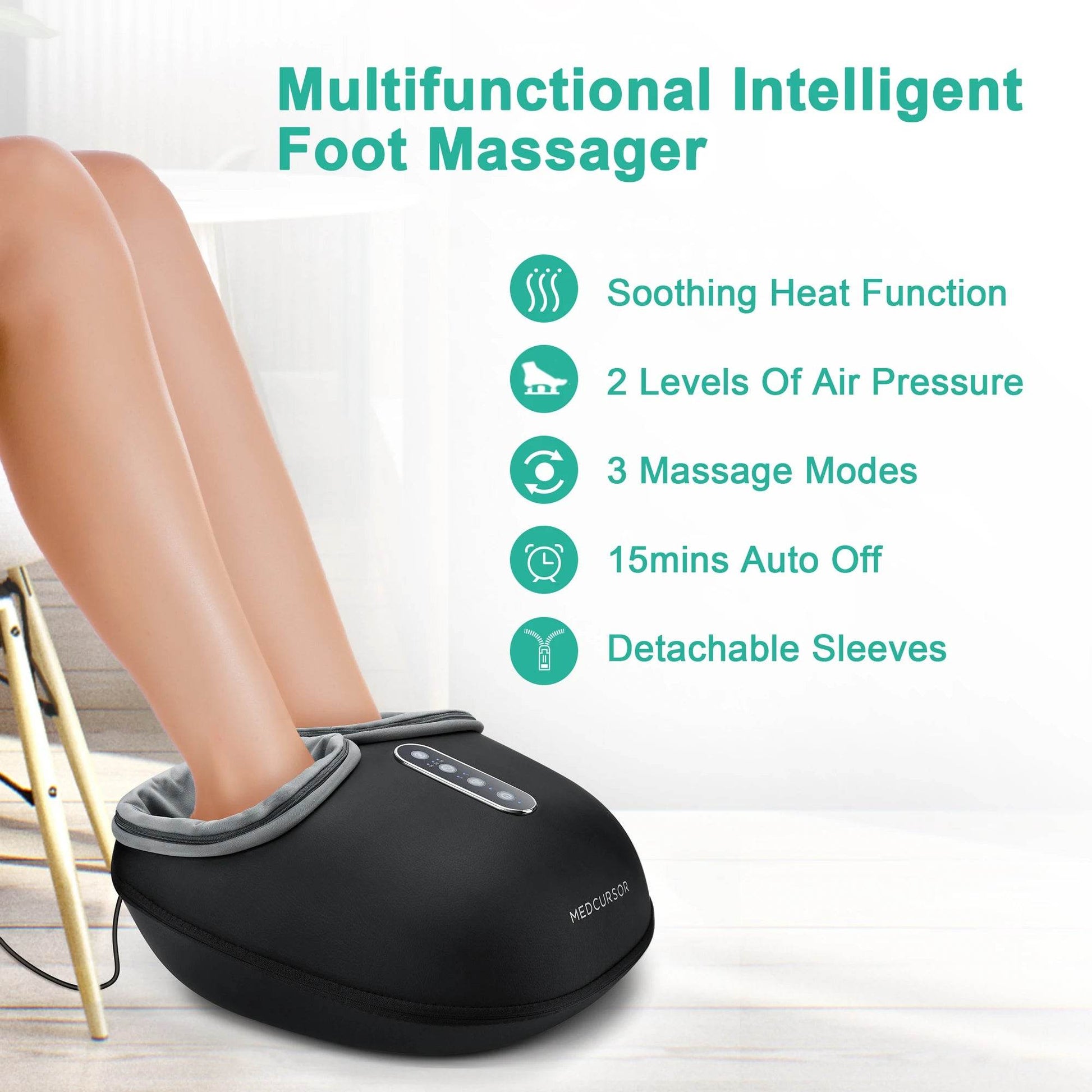 Medcursor Shiatsu Foot Massager Machine with Heat Roller Muscle Relaxation Pain Relief Electric Fully Wrapped Foot Massage - MarvelouStoree