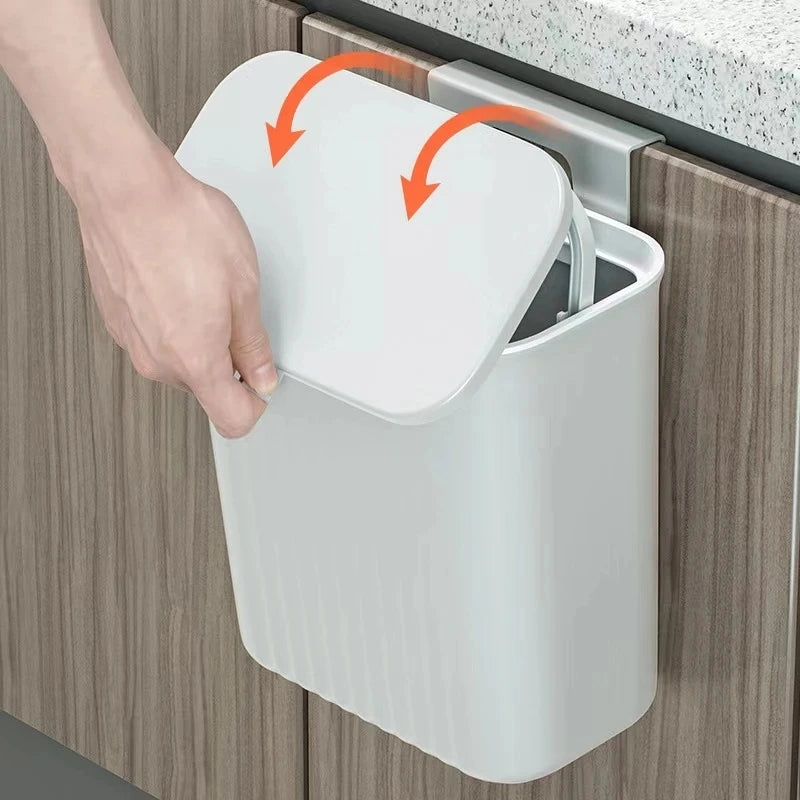 Hanging Trash Can with Lid Large Capacity Kitchen Recycling Garbage Basket Cabinet Door Bathroom Wall Mounted Trash Bin Dustbin