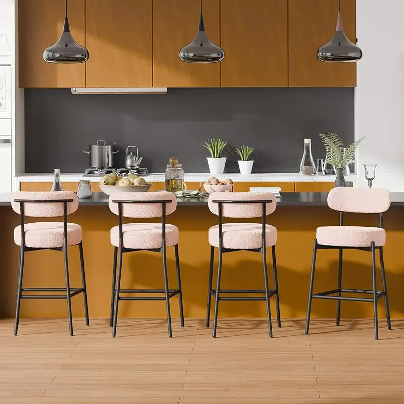 4 Inch(about 10.2 cm)Thick round Seat Height Metal Bar Stool,with Curved Back,Suitable for Kitchen Island、Coffee Shop、Bar