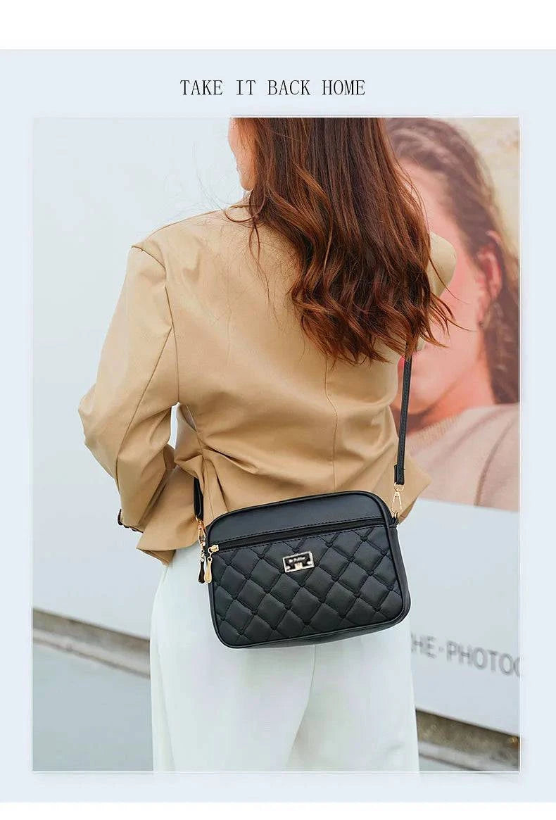 2024 Women's One Shoulder Small Square Handbag New Cross Border Foreign Trade Lingge PU Crossbody Versatile Small Messenger Bag