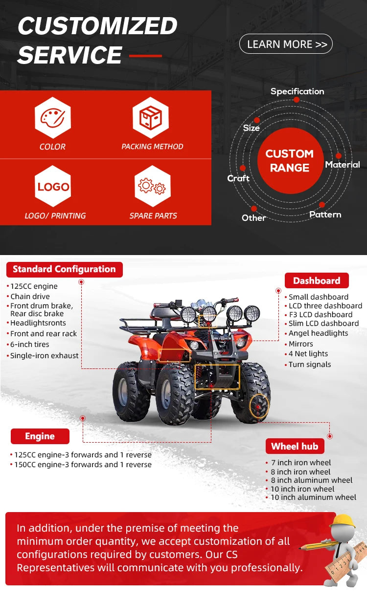 Atv 4x4 400cc 125CC Four Wheel ATV Electric Motorcycle All Terrain Off-Road Bike Mountain Bike Customizable