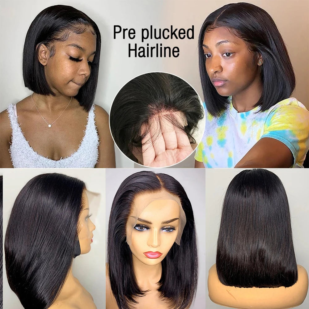 Wear And Go Straight Bob Cheap Wig Lace Frontal Human Hair Wigs 100% Brazilian Glueless Short Bob Wigs For Women 180% Density