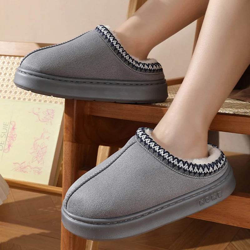 New Fashion Fluffy Platform Slippers for Women 2024 Winter Plush Warm Cotton Shoes Woman Comfort Non Slip Unisex Home Slippers - MarvelouStoree