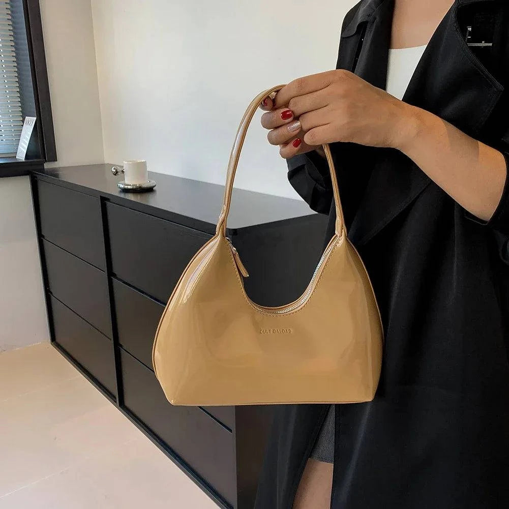 Leisure Sense Glossy 2024 Oceanic Early Spring New Patent Leather Fashion Light Luxury Shoulder Handheld Armpit Women's Bag