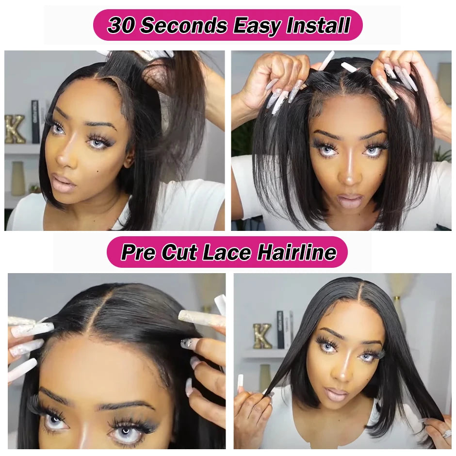 Easy Go Bob Wig Glueless Wig Human Hair Ready To Wear Straight Bob Hair Wig Human Hair 30 32 Inch Pre Cut Lace 4x4 Closure Wig