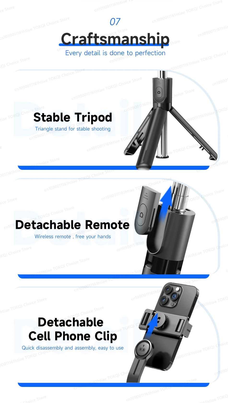 TOKQI Selfie Stick Tripod Phone Holder Desktop Stand Extendable Monopod w/ Bluetooth RC for Mobile live Broadcast Handheld Photo