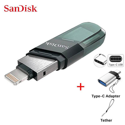 SanDisk USB Flash Drive iXpand Flip OTG Lightning USB 3.1 Stick 64GB 128GB 256GB Pen Drive MFi For iPhone & iPad and USB Type-A - MarvelouStoree