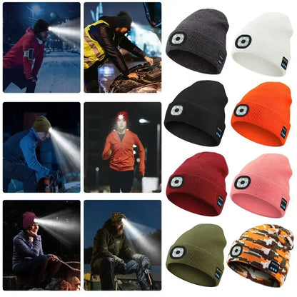 Hands-free Beanie Rechargeable Bluetooth Led Hat Headset Bright Wireless Music Headphone Player Winter Warm Cap Night Jogging