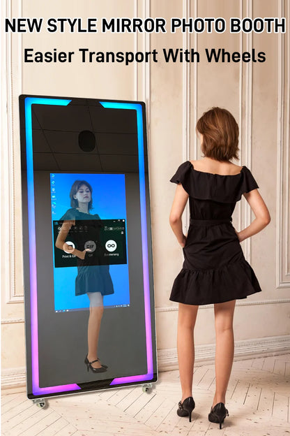 40 65in Touch Screen Magic Mirror Photo Booth Machine With mini PCPortable Selfie Mirror Photo Booth Kiosk For Parties Events