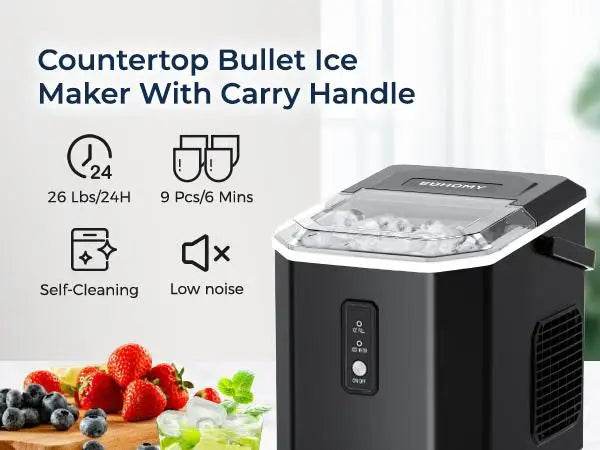 Simzlife Countertop Ice Maker, 26 lbs in 24 Hours, 9 Bullet-Shaped Ice Cubes in 6 Mins, Self-Cleaning - MarvelouStoree