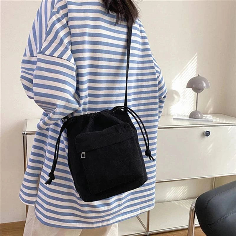 2024 New Women Bag Middle Shoulder Bag Korean Style Drawstring Bucket Bag Casual Light Youth Crossbody Bag Whole Sale