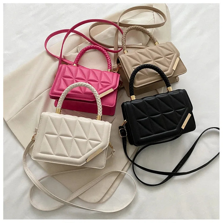 2024 New Fashion Shoulder Bag Plaid PU Leather Ladies Square Handbags Brand Designer Small Black Crossbody Bags for Women