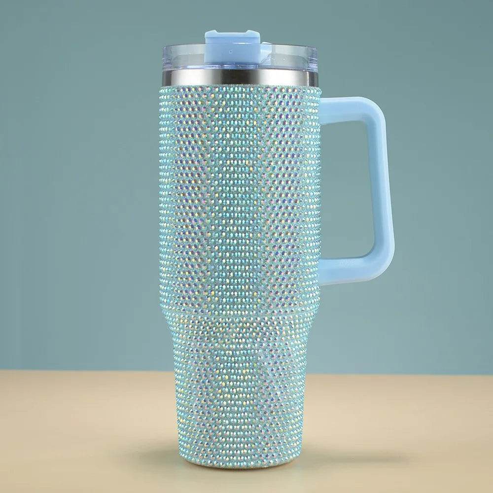 Diamond studded new 40oz diamond car cup, high aesthetic stainless steel straw water cup, large capacity ice cup - MarvelouStoree