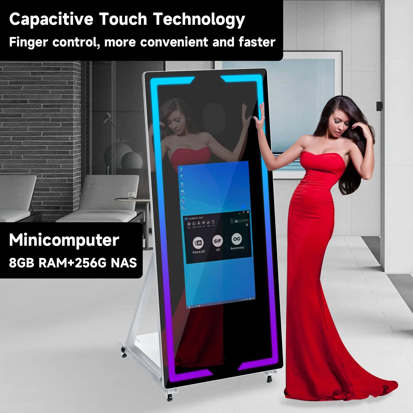 40 65in Touch Screen Magic Mirror Photo Booth Machine With mini PCPortable Selfie Mirror Photo Booth Kiosk For Parties Events