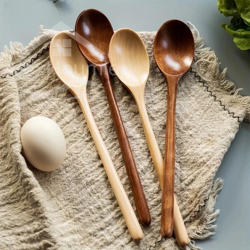 6 Piece Wooden Spoon Bamboo Kitchen Korean Style 9 '' Inch Natural Wood Soup Tableware Cooking Honey Coffee Spoon Mixing Spoon