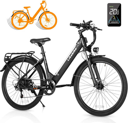 Electric Bike for Adults 350W(Peak 540W) 26 inch Electric Bicycle Step Thru Ebike, with 36V/9Ah Battery, 20MPH, 7-Speed Gears