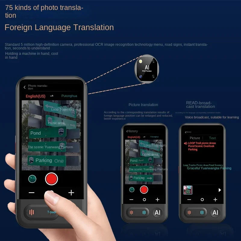 Smart AI Voice Assistant Accurate Translator Support Multi 139 Languages 3D Touch Screen Photo Offline Record Fast Translation