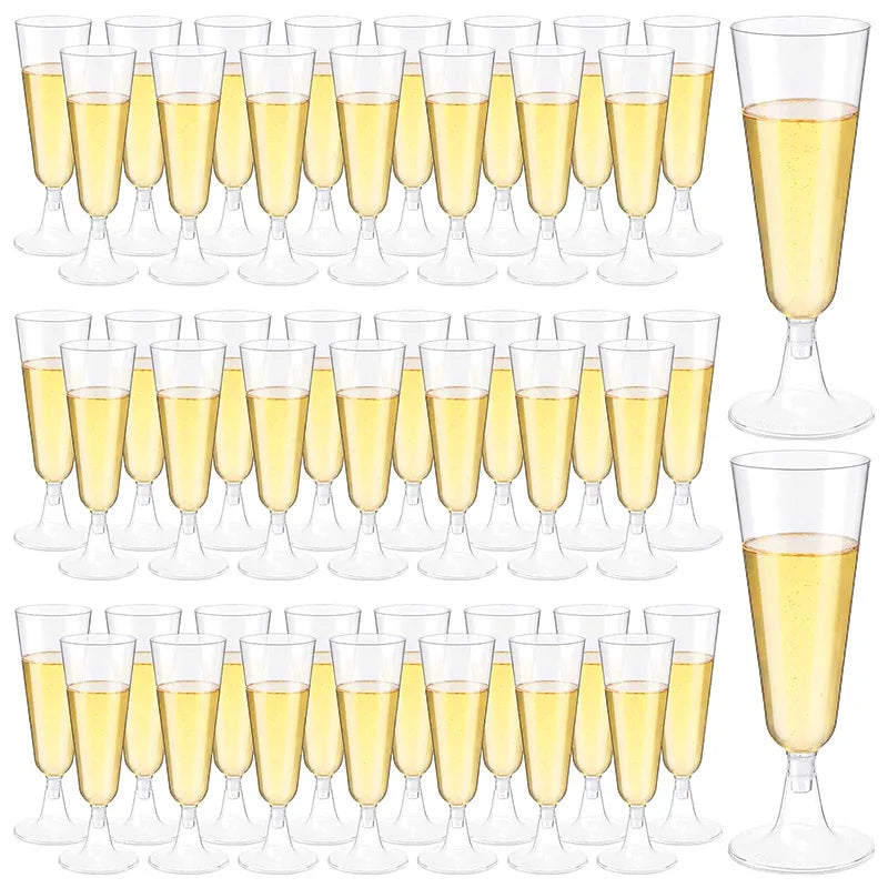 25pcs 150ml Disposable Cups Sparkling Champagne Bar Cups Plastic Champagne Flutes Clear Toasting Glasses for Weddings Party