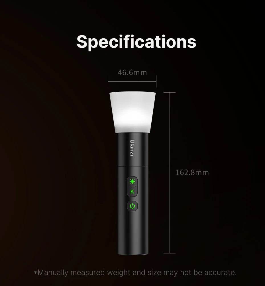 Ulanzi LM07 Videography Flashlight Bi-Color Dimmable Brightness Zoomable Light Photography Video Light for Outdoor - MarvelouStoree