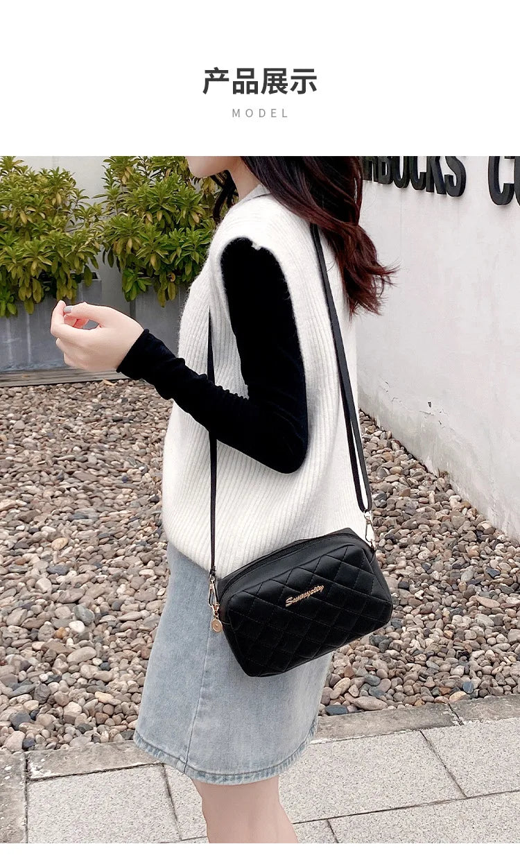 Small Messenger Bag For Women Trend Lingge Embroidery Camera Female Shoulder Bags Fashion Chain Ladies Crossbody Purse 2024