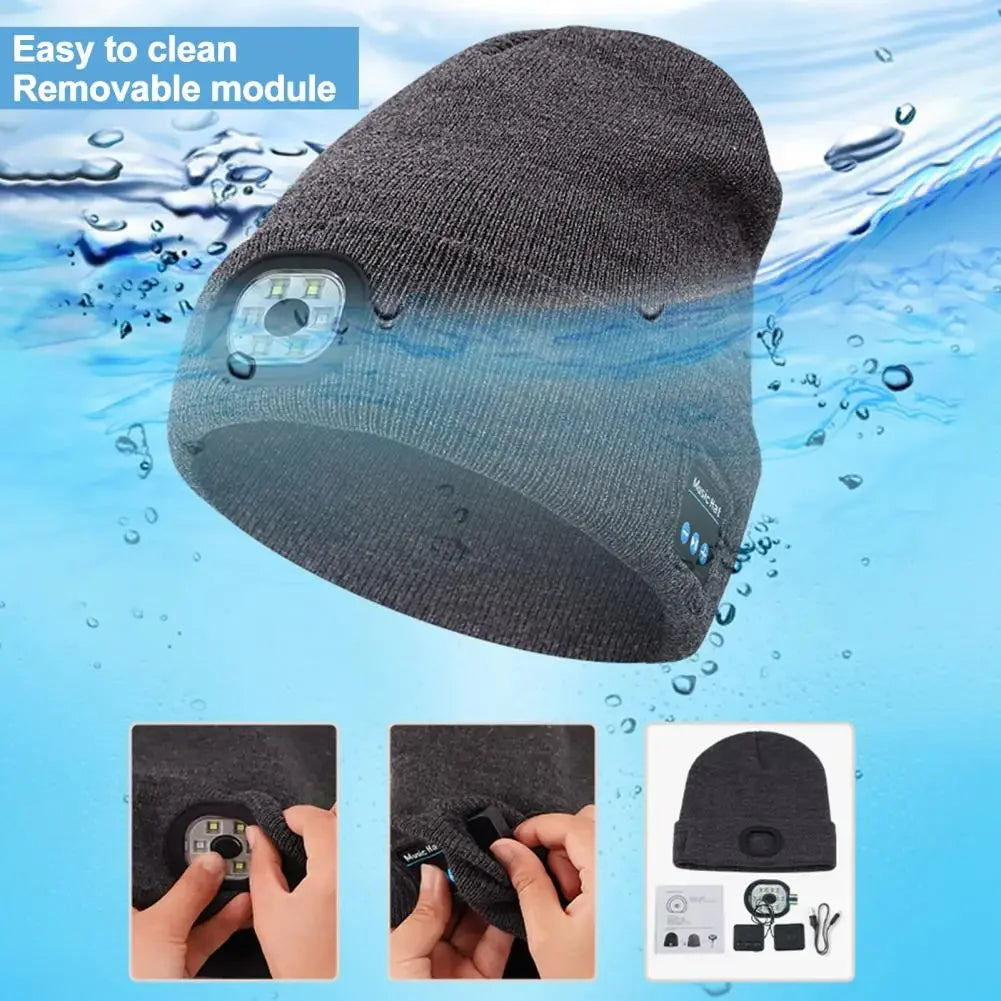 Hands-free Beanie Rechargeable Bluetooth Led Hat Headset Bright Wireless Music Headphone Player Winter Warm Cap Night Jogging