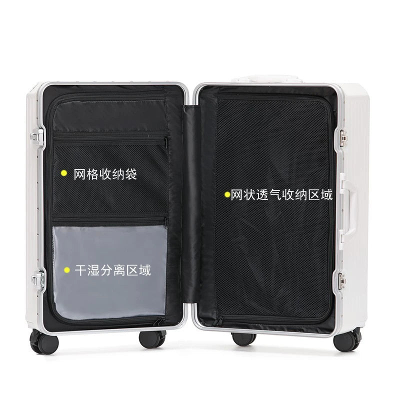 Large Capacity Travel Luggage Aluminum frame Suitcase pull rod Case 24/28/32 " with Cup Holder Travel Case Combination box