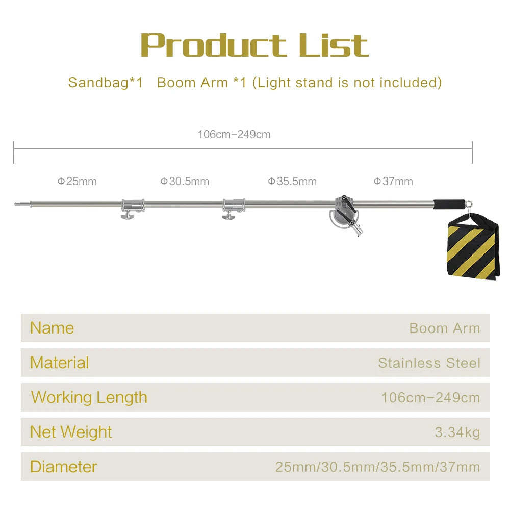 Studio Photo Telescopic Boom Arm Top Light Stand With Sandbag for Speedlite /Mini Flash Strobe /Softbox/LED Video