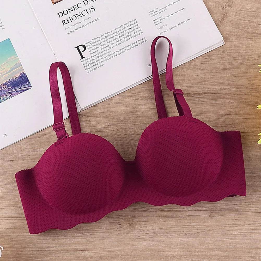 Female Gather Removable Shoulder Strap Solid Color Wireless Lingerie One-pieces Sexy Bras Push Up Seamless Underwear for Women - MarvelouStoree