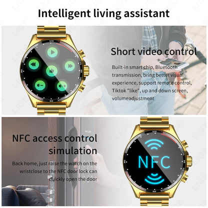 LIGE 2024 Smartwatch for Porsche Smart Watch Men Digital Watches Outdoor Sports Compass and NFC Bluetooth Call Wristwatch Golden