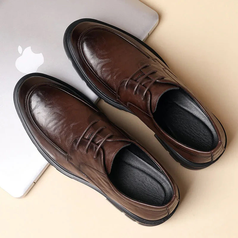 New Men Leather Shoes For Men Business Dress Shoes Slip On Invisible Inner Height Increasing Men's Shoes 8/10 CM Wedding Shoes