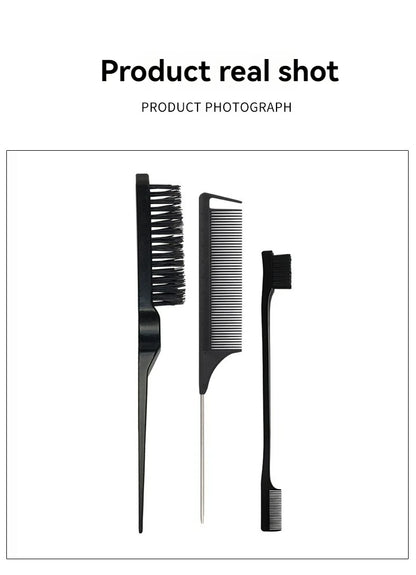 New Three-piece Hair Brush Set Sharp-tail Comb Three-row Hair Comb Steel Needle Mouse Tail Comb Toothbrush Eyebrow Brush Tool