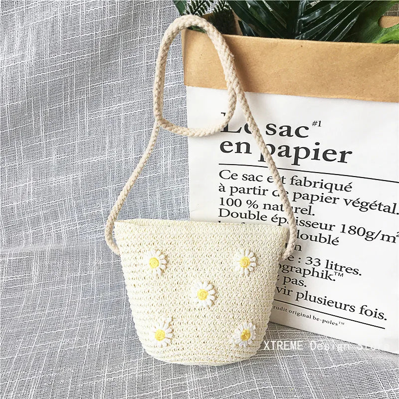 Summer Children's Straw Woven Messenger Bag Lovely Girls Small Coin Purse Handbags Baby Kids Mini Shoulder Bags Princess Wallet