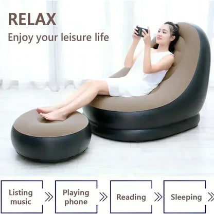 New Lazy Boy Sofas Inflatable Foldable Recliner Outdoor Sofa Bed with Stirrups Comfortable Combination Flocked Velvet Sofa Chair