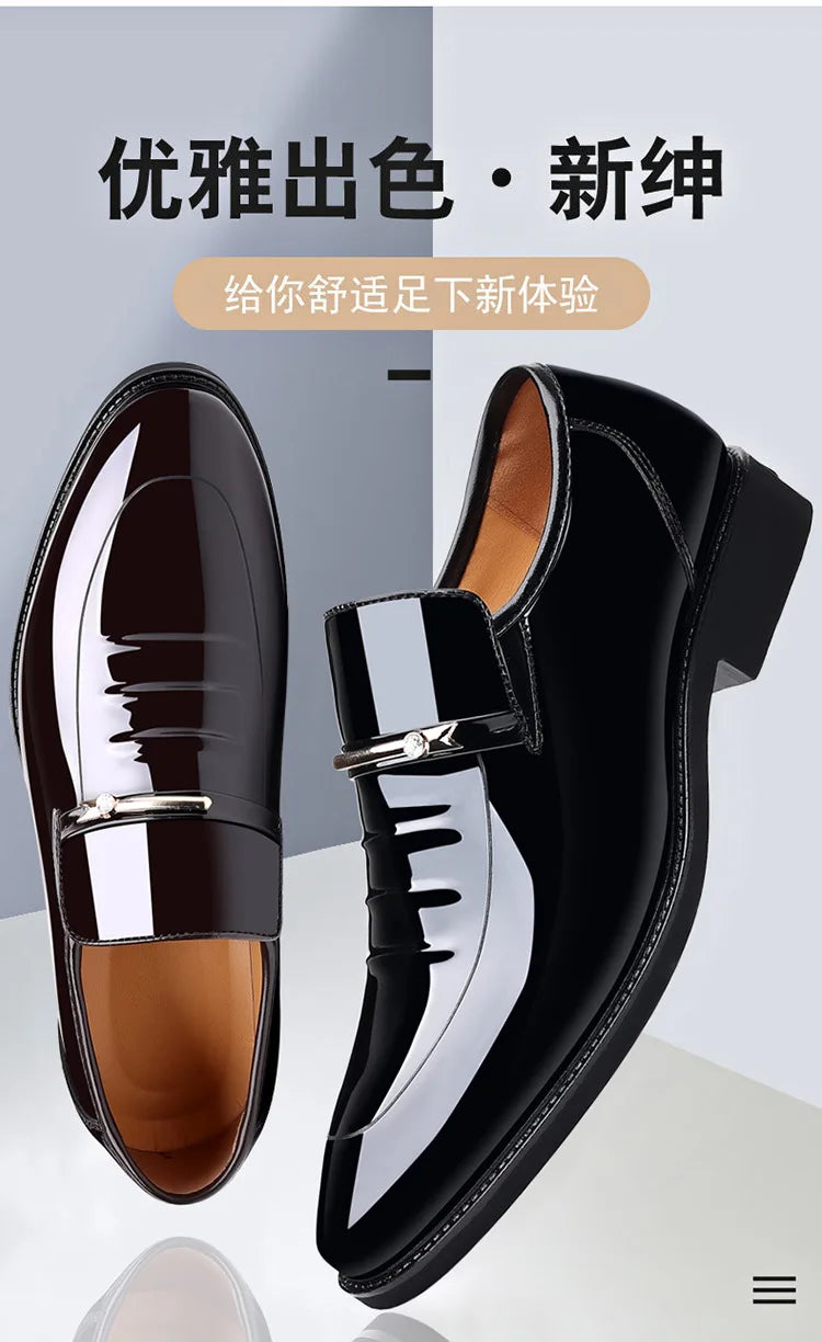 Patent Leather Shoes for Men Business Shoes Casual Point Toe Slip on Loafers for Men Luxury Party Wedding Plus Size Shoes2023