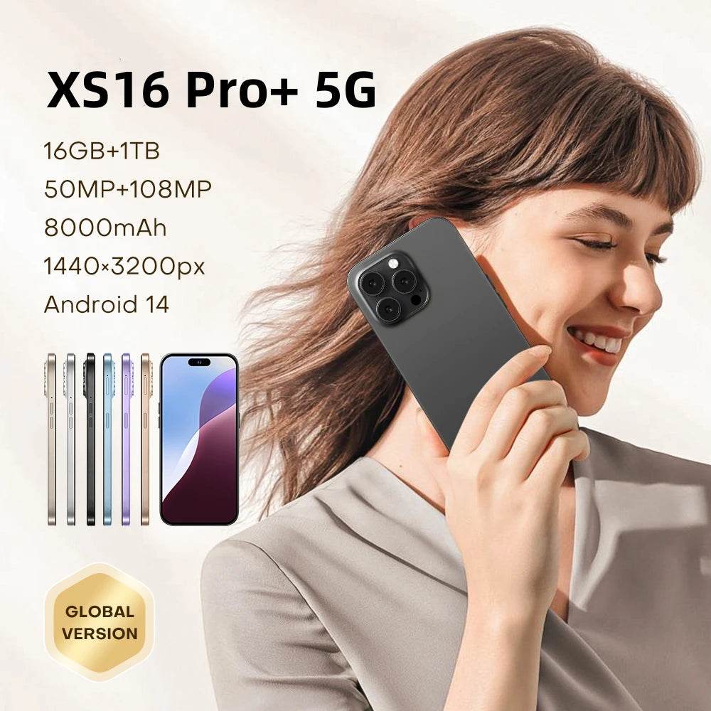 Original For Brand 16GB+1TB For Smartphone 7.3 inch XS16 Pro+ Full Screen 4G 5G Cell Phone 8000mAh Mobile Phones Global Version﻿ - MarvelouStoree