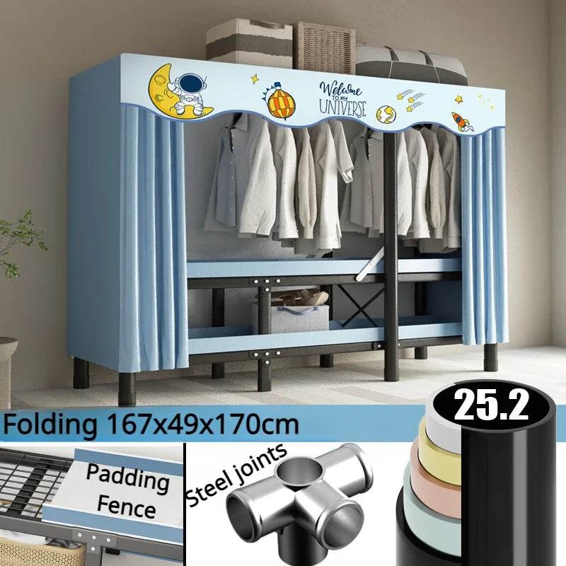 Cloth Wardrobe Foldable Steel Frame Simple Durable RentalRoom Storage Closet Locker Bedroom Furniture Installation-Free Wardrobe - MarvelouStoree