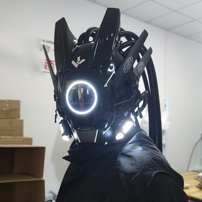 JAUPTO Cyberpunk mask  round lights with woven masks role-playing Halloween suitable for party music festival accessories