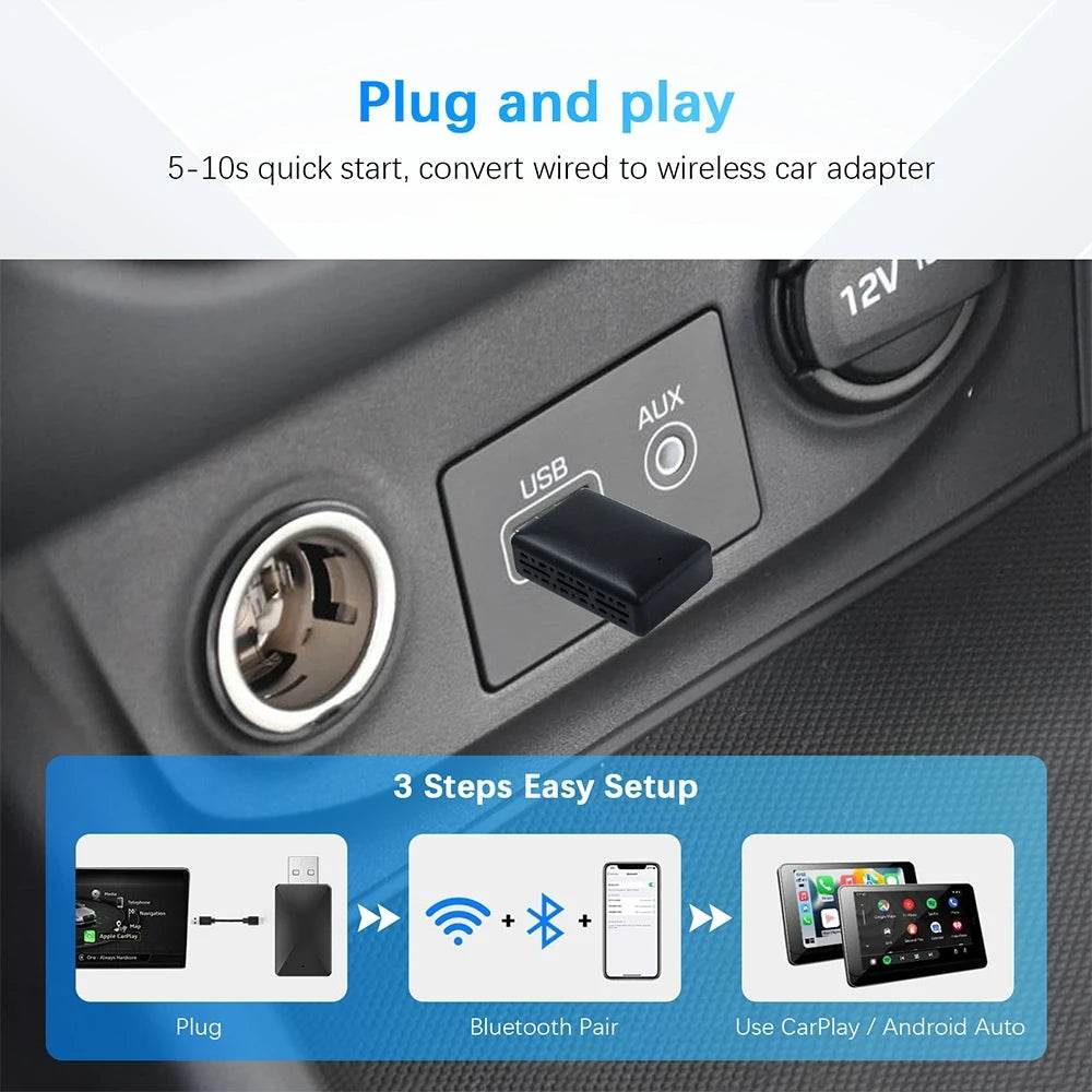 Wireless Carplay Adapter Android Auto Wireless Smart Dongle 2in1 For Volvo Benz Audi Kia Hyundai VW Mazda Cadillac MG Peugeot - MarvelouStoree