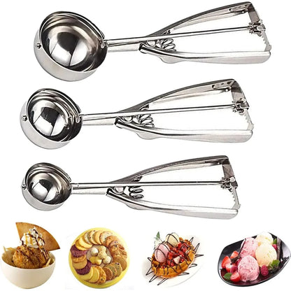 3PCS/Set Stainless Steel Ice Cream Scoops Set for Baking Easy To Clean Highly Durable Ergonomic Handle Cookie Dough Scoop Set