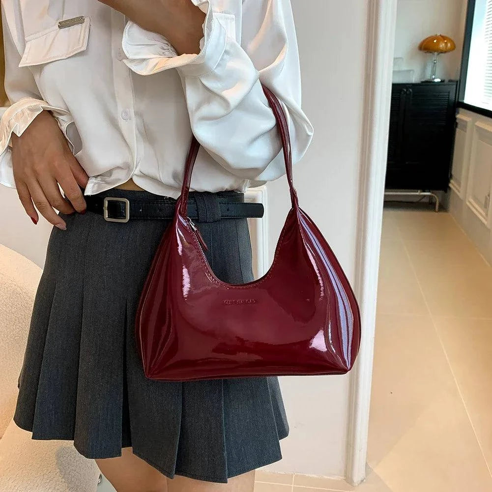 Leisure Sense Glossy 2024 Oceanic Early Spring New Patent Leather Fashion Light Luxury Shoulder Handheld Armpit Women's Bag