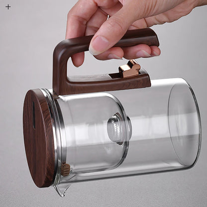 520ML/720ML Glass Teapot Water Separation Inner Container One Click Magnetic Switch Tea Filtration Tea Pot Wood Handle Cup Set