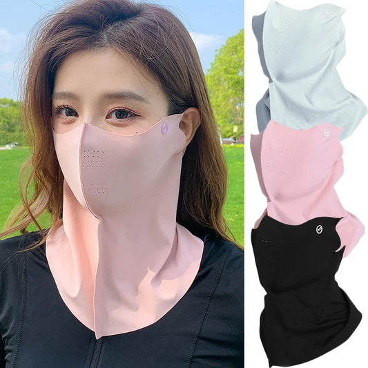 Women Summer UV Protection Neck Scarf Ice Silk Face Mask Cover Outdoor Wrap Cover Sports Cycling Sun Proof Sunscreen Dustproof