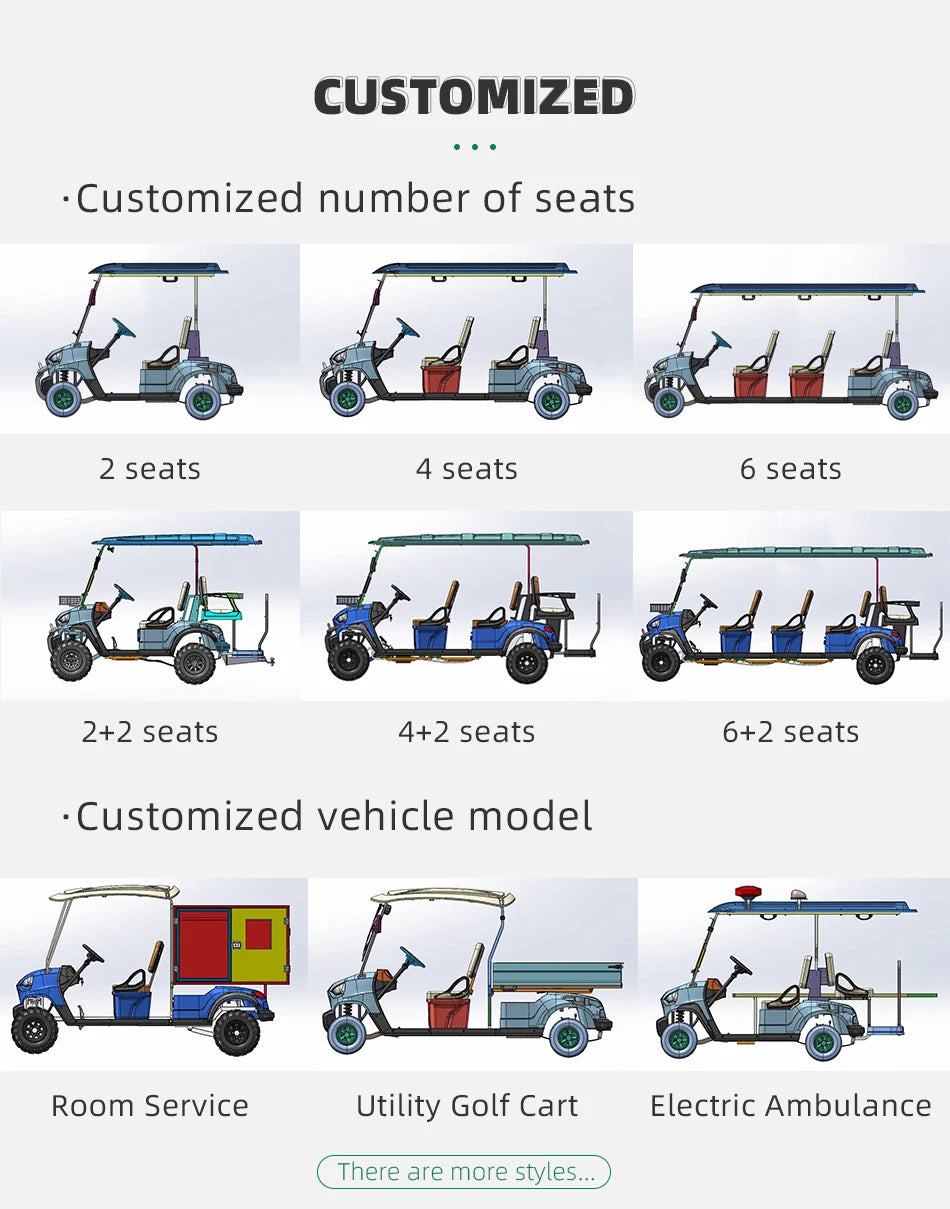 2024 New Lifted 72V Lithium Electric Golf Carts Street Legal multi-Function CE Approved 4/6 Seater Hunting Golf Carts