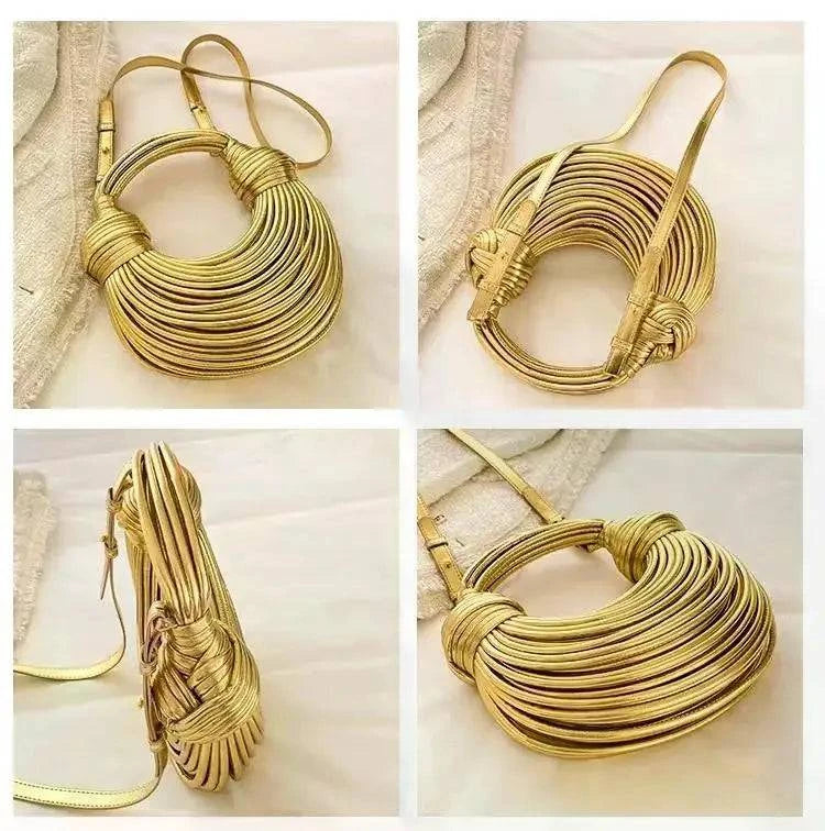 Handbags for Women 2024 New Gold Luxury Designer Brand Handwoven Noodle Bags Rope Knotted Pulled Hobo Silver Evening Clutch Chic