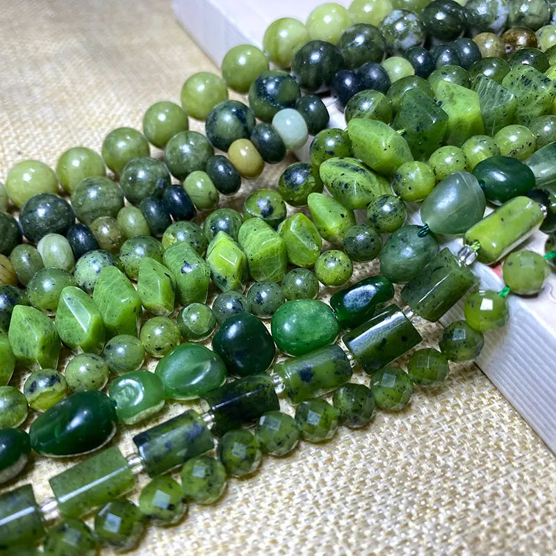 Wholesale 100% Natural Green Jade Cylinder Square Irregular Faceted Round Stone Beads for Jewelry Making Diy Bracelet Charms