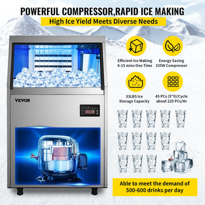 VEVOR Commercial Cube Ice Maker 40-70 KG/24H Freestanding Auto Clear Liquid Freezer Ice Generator Machine 110V Home Appliance