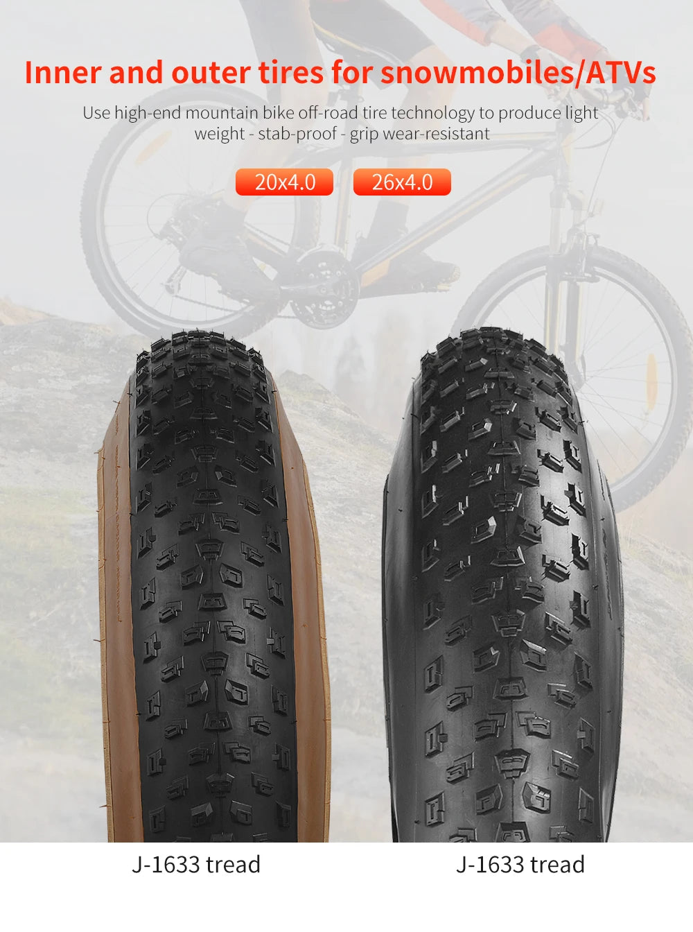 TANKE Anti Puncture Snow Beach Bicycle Tire Outdoor Biking MTB Bicycle Anti-Slip Fat Tire 20X4.0 26X4.0 Puncture Resistant Tire