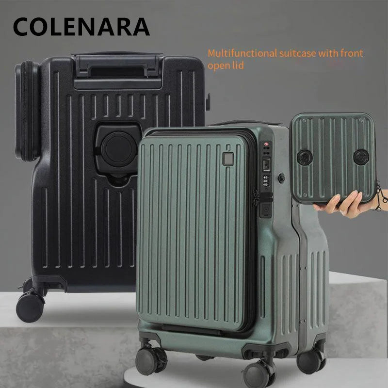 COLENARA Carry-on Travel Luggage Front Opening Laptop Boarding Case 20 Inch USB Charging Trolley Case Women's Cabin Suitcase