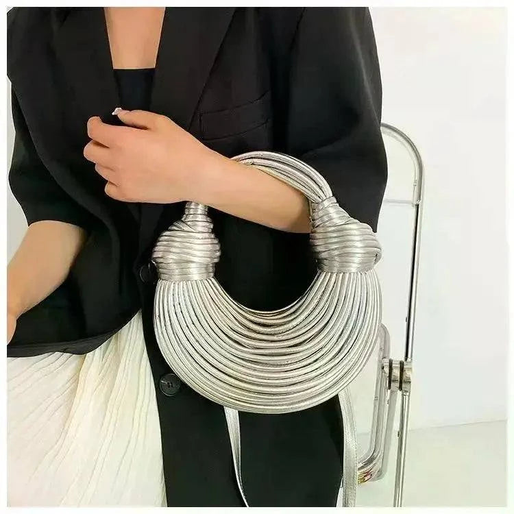 Handbags for Women 2024 New Gold Luxury Designer Brand Handwoven Noodle Bags Rope Knotted Pulled Hobo Silver Evening Clutch Chic